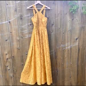 Mustard Floral Chiffon Burnout Maxi Dress 🌿